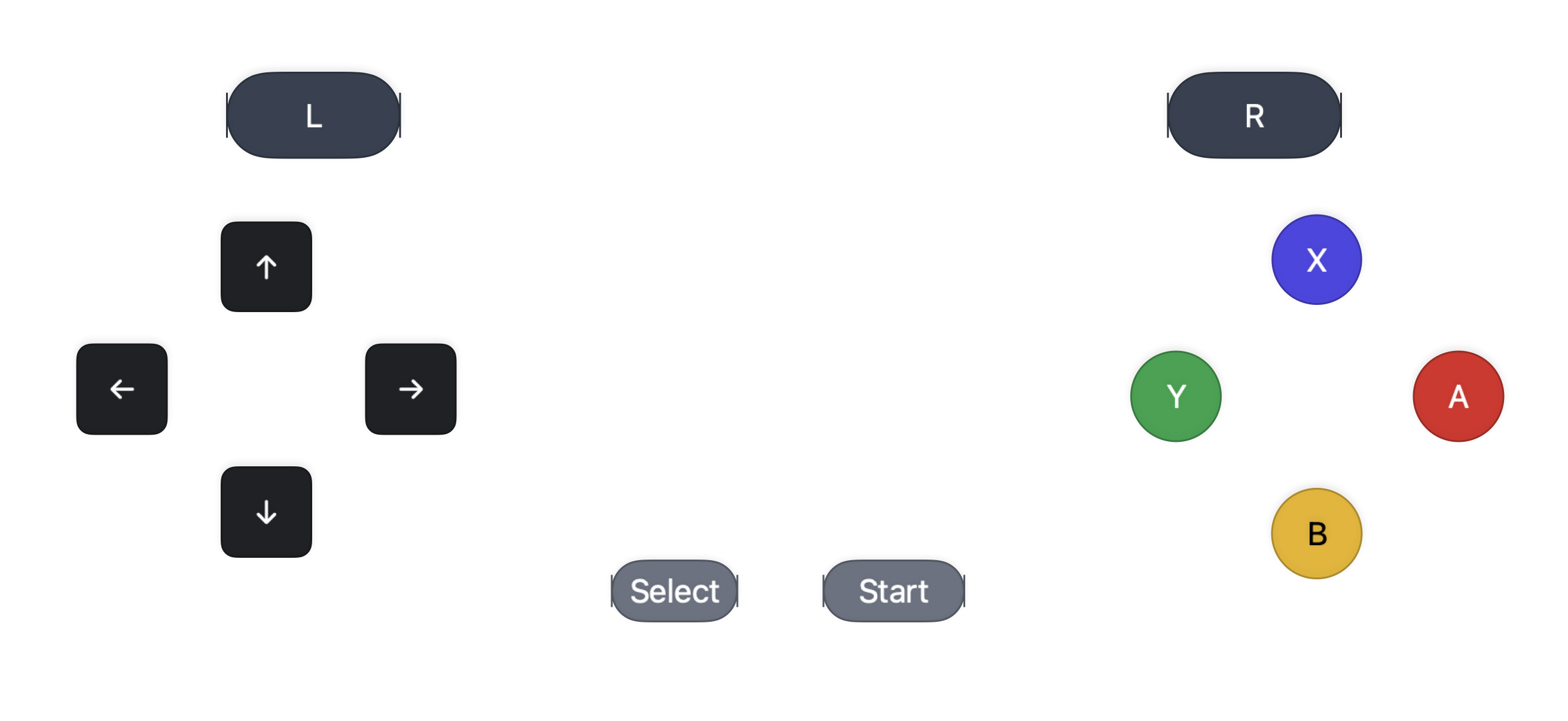 PocketPad iPhone controller in landscape mode with D-pad, shoulder buttons, and ABXY controls